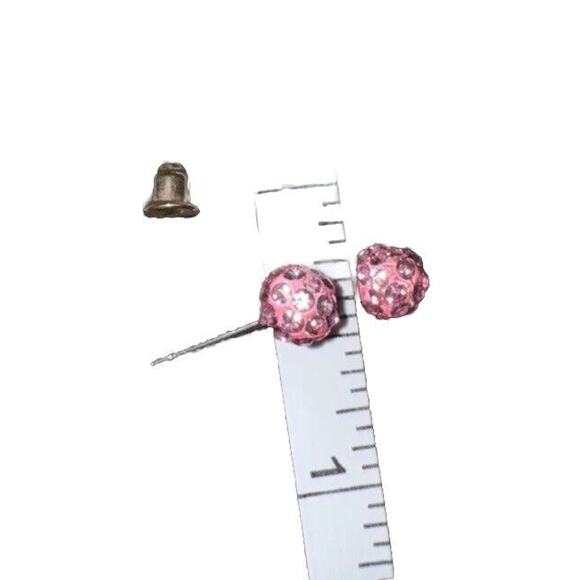 -EARRINGS Pink .25” Post With Rhinestones For Women - Picture 9 of 10